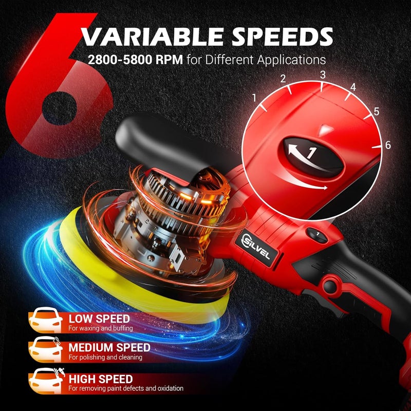 SILVEL Cordless Car Buffer Polisher, Car Polishing Kit with 24V 2 X 2.0Ah Batteries, 5 Inch Car buffer Waxer Kit, Car Polishing Machine,6 Variable Speed, Car Buffer Polisher for Car Detailing - Image 2